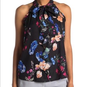 Parker Sleeveless Black Calla Floral Tie Front Blouse NWT